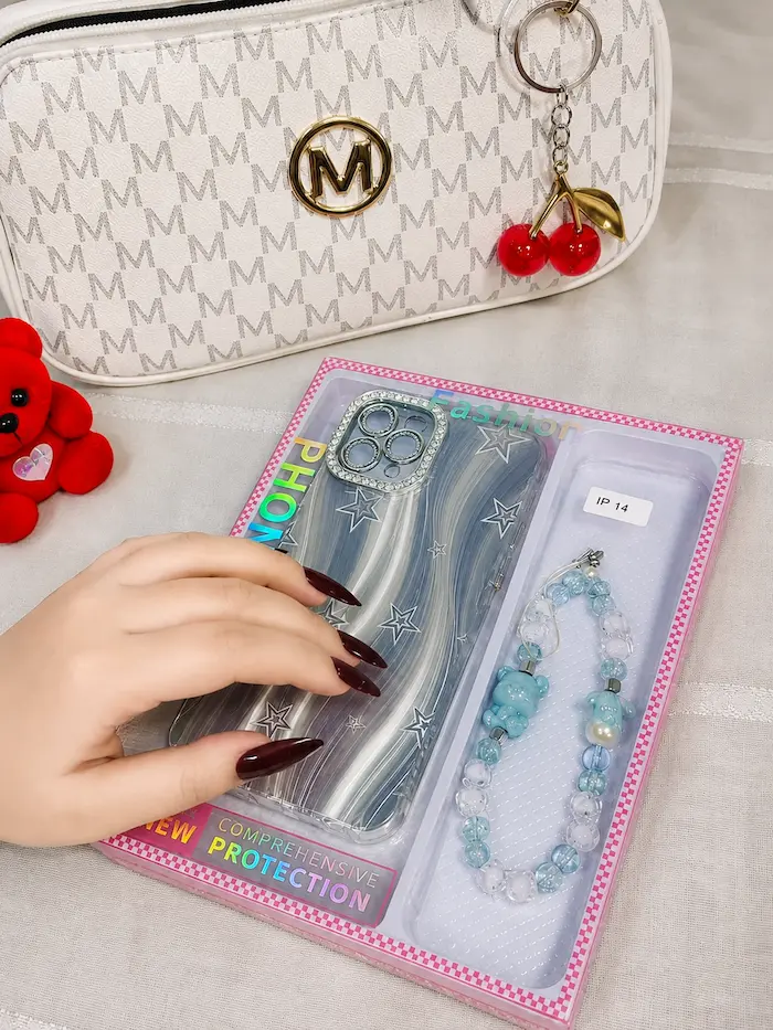 Celestial Waves Phone Case with Matching Beaded Charm
